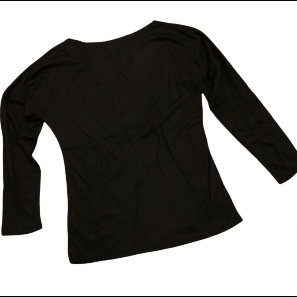 Color block geometric long sleeve top, asymmetrical neckline neutral spring fall - Picture 6 of 12